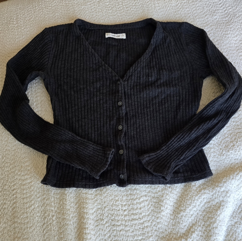 Black Everlane the Rib-Knit Organic Cotton V-Neck Cardigan Size  XS